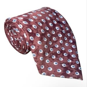 Lanvin Paris Men’s Necktie Mauve Burgundy Blue White Oval Geo Print EUC